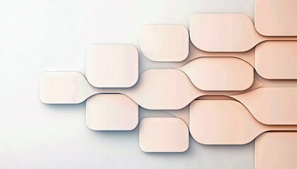 An abstract graphic design featuring a pattern of rounded rectangles connected by curved lines, set against a white background.