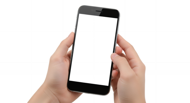 Close Up View Of A Person'S Hands Holding A Black Smartphone With A Dark Screen Against A Transparent Background Showcasing Digital Technology Interaction Mobile Phone - Powered by Adobe