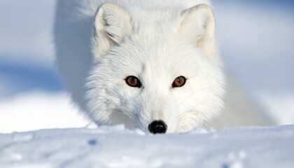 Obraz premium 雪から顔をのぞかせる白狐