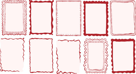 Whimsical hand drawn Doodle Wavy Frame set. Vintage doodle border. Minimalist frames, mediterranean Coastal Isolated Vector illustration. Coquette Squiggle Doodle Frame