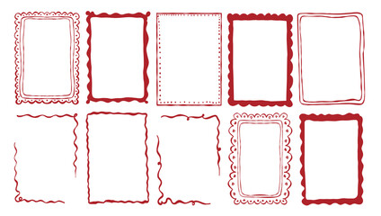 Whimsical hand drawn Doodle Wavy Frame set. Vintage doodle border. Minimalist frames, mediterranean Coastal Isolated Vector illustration. Coquette Squiggle Doodle Frame