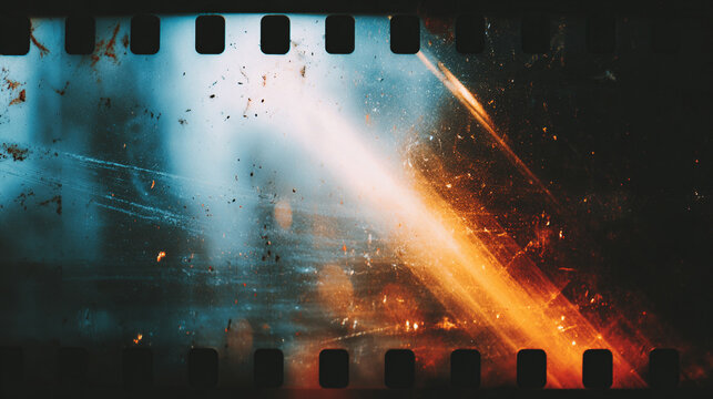 Retro light leak overlay with scratches, dust, blur, and red bokeh on a dark grunge background, creating a cinematic, vintage, and textured abstract film effect.