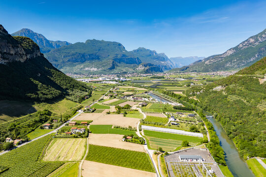 Drone view Torbole on Lake Garda with surrounding nature and hillside views