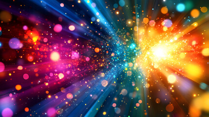 Fototapeta premium Experience vibrant energy with dazzling bokeh lights and radiant streams of colorful light, perfect for adding a dynamic touch to your creative projects