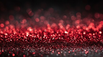 Sparkling ruby red glitter dust on dark background creating a magical and festive atmosphere for holiday celebrations and romantic events. High quality