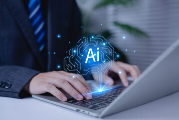 
AI Technology Artificial Intelligence Humans use intelligent robot technology to create complex...