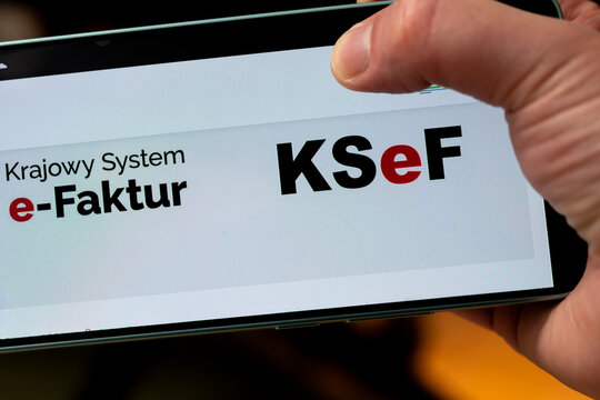 Polish Mandatory B2B electronic invoicing system ('KSeF'), or ('Krajowy System e-Faktur') webpage on a mobile phone or smartphone