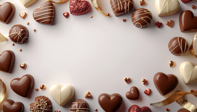 バレンタインデー用のダーク＆ホワイトチョコレートのラブリーなフレーム
