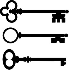 Black Silhouette Antique Key Set for Logo and Decoration