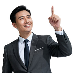 Happy Man in Suit Pointing Up – Positive Corporate Concept.png