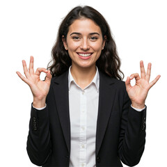Confident Businesswoman Showing OK Sign – Corporate Success Concept.png
