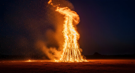 Holika Dahan and Chhoti Holi celebration with bonfire and vibrant flames at night