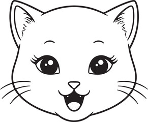 Cute kiiten face outline, cat head outline, cat head silhouette