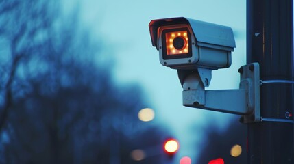 Minimalist surveillance camera image signifying burglar deterrence with clean monochrome background
