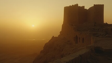 Sunset Over Masada Fortress, Ancient Desert Fortification Surrounded by Breathtaking Landscapes