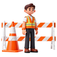 3D Worker with Safety Cones – Construction Safety Illustration.png