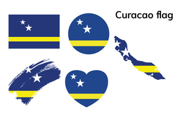 Curacao Flag Collection National Symbol in Various Artistic Styles.