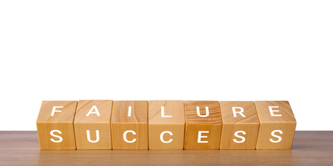 Wooden blocks with words failure and success as choice concept, isolated on transparent background