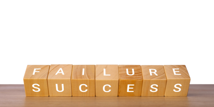 Wooden blocks with words failure and success as choice concept, isolated on transparent background