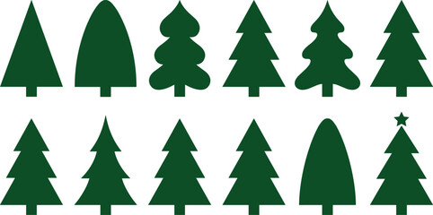 Minimalist Christmas Tree Vector Collection, Simple Stylized Holiday Pine Shapes, Evergreen Winter Forest Elements for Digital Design, Festive Decoration Assets.