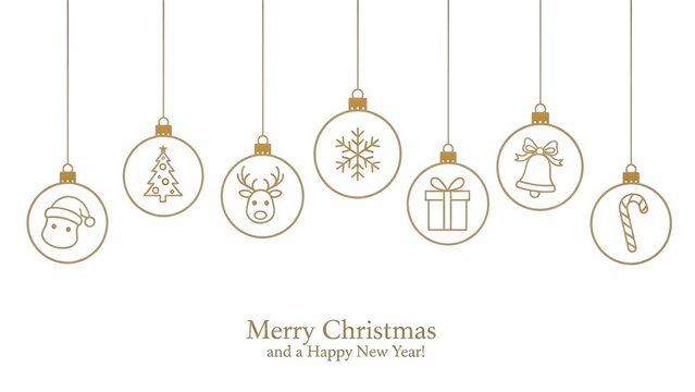 Christmas ornaments hanging with santa hat tree reindeer snowflake gift bell and candy cane design