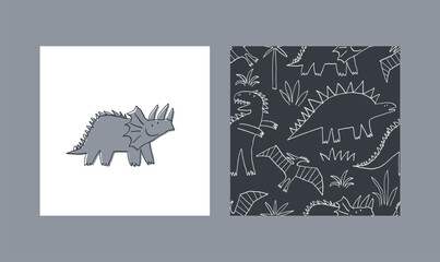 Cute cartoon hand drawn Dinosaurs. Sketch, doodle style. Vector seamless pattern for kids. © NadezdaBarkova