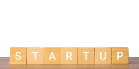 Wooden blocks with word startup for new business concept, isolated on transparent background