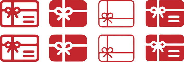 8 red gift card icons set vector logo design illustration art