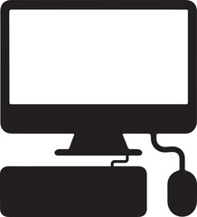 Desktop Computer Silhouette Icon with Keyboard and Wired Mouse Technology Symbol Vector Illustration