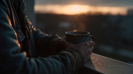 Sunset Coffee Moment with Copy Space