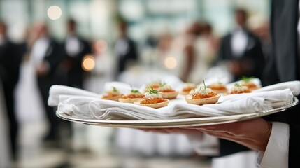 Party Appetizers on Elegant Platter with Copy Space