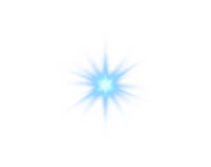 Glowing blue star emits soft radiant light. PNG. Sparkling dust, glittering particles, and tiny stars hover around. Radiant beams and soft sparks scatter outward.