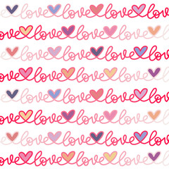 Love word and heart pattern on white background for romance Vector