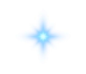 Glowing blue star emits soft radiant light. PNG. Sparkling dust, glittering particles, and tiny stars hover around. Radiant beams and soft sparks scatter outward.