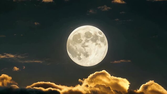 Cinematic 4K timelapse of a full moon partially obscured by clouds resembling smoke from a fire with dramatic black and yellow tones in an autumn night sky for atmospheric night stock footage