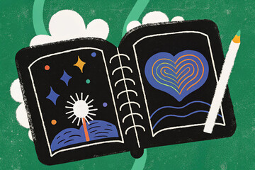 Calming journaling scene symbolizing therapeutic writing, mindfulness, and emotional healing. Notebook represents mental clarity, personal growth, and a reflective healing journey.