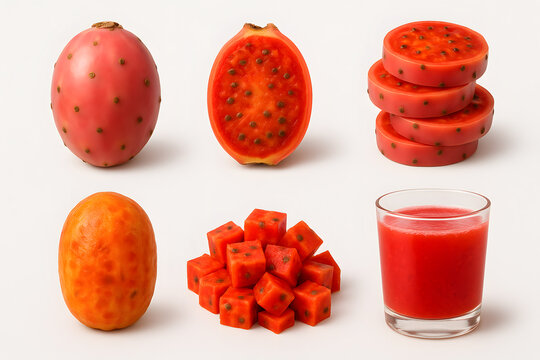 Vibrant prickly pear fruit display isolated on clean white background cactus sweet tropical desert nutrition concept