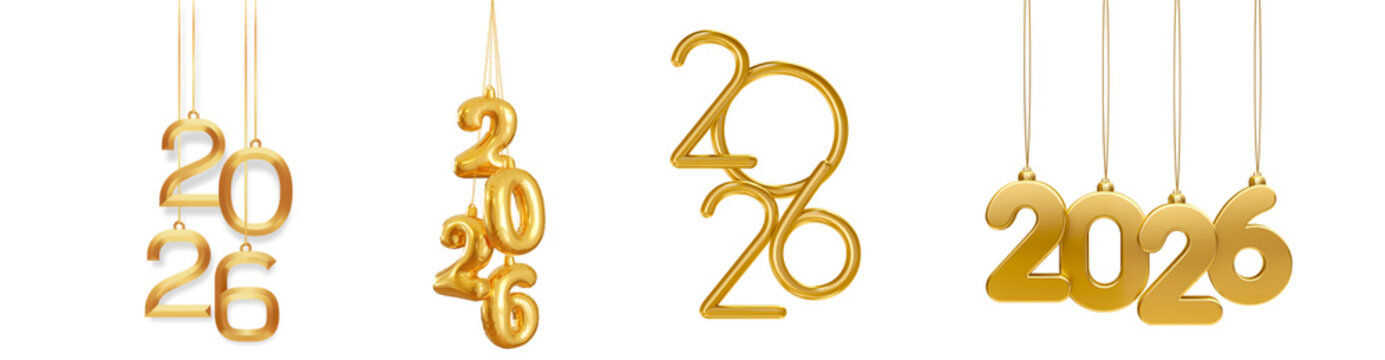 Collection Set of Year 2026 illustration with colorful 3D alphabet letter for postcard and banner design png transference