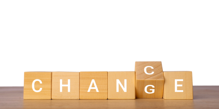 Wooden blocks with change word and shifting letter C, isolated on transparent background