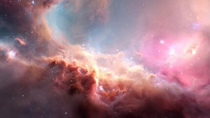 Stunning view of colorful nebula in deep space filled with stars and cosmic clouds