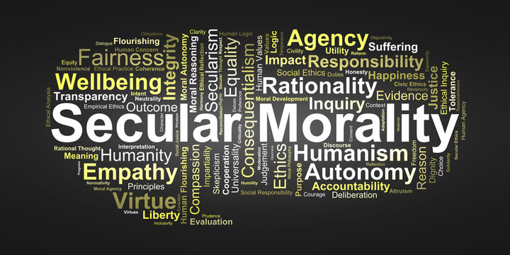 Secular Morality Word Cloud. Core Ethical Terms Shaping Reason Based Moral Understanding