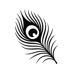 a peacock feather in a tribal art style, silhouette vector design on a white background