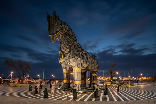 Canakkale, Turkey - January 12, 2016 : Wooden Horse view in Canakkale, Turkey. After the filming of the movie Troy,The wooden horse that was used as a prop was donated to the city of Canakkale