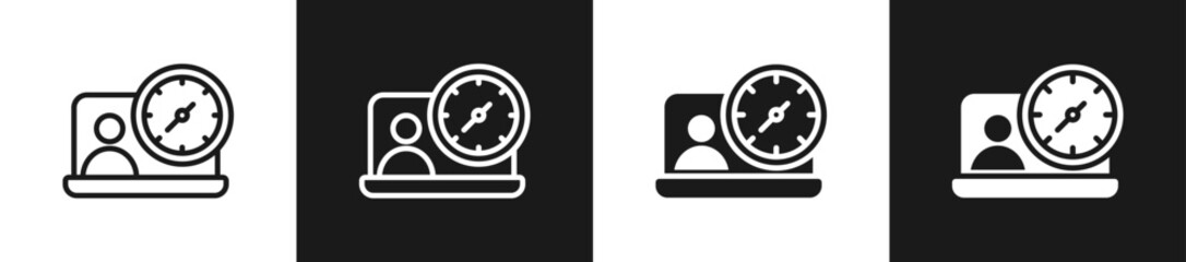 Work Timer Line N Glyph Icon Styles In Black And White Background