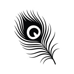 a peacock feather in a tribal art style, silhouette vector design on a white background