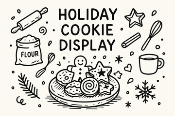 Festive Cookie Arrangement. Holiday cookie display. Hand-drawn doodle illustration of Holiday cookie display.