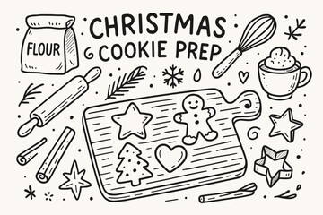 Obraz premium Christmas Cookie Prep. Christmas cookie prep. Hand-drawn doodle illustration of Christmas cookie prep. Central