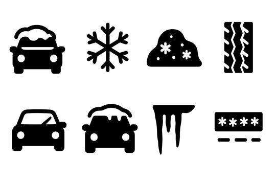 Fototapeta Winter Car Icon Set. Winter street car. Filled icon set of Winter street car: car, snowflake, snow mound, tire