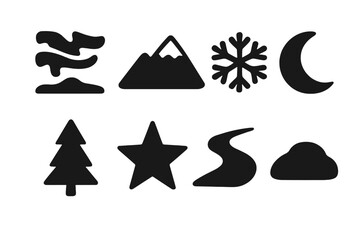 Obraz premium Northern Lights Icon Set. Northern lights scenery. Filled icon set of Northern lights scenery: aurora,