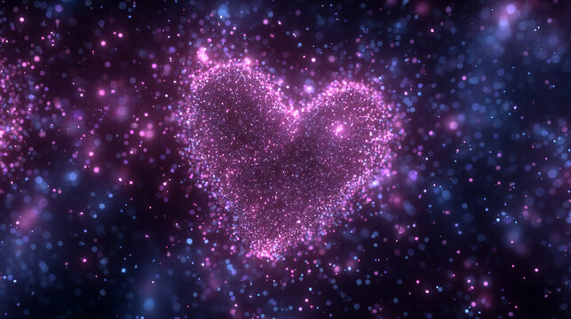 Glowing heart made of glittering particles forms a seamless loop background. The scene evokes romance, celebration, love, festive energy, and visually captivating animated digital effects.